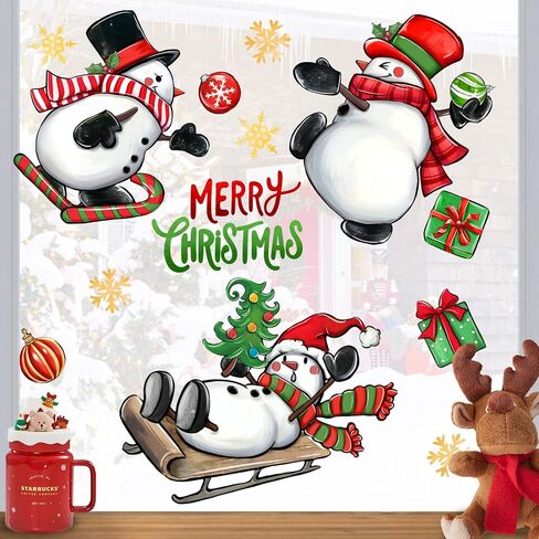 Mfault Merry Christmas Hot Cocoa Window Clings 4 Sheets, Xmas Santa Gingerbread Man Stickers Decals Decorations, New Year 2025 Party Home Kitchen Decor Holiday Gift in Saudi Arabia