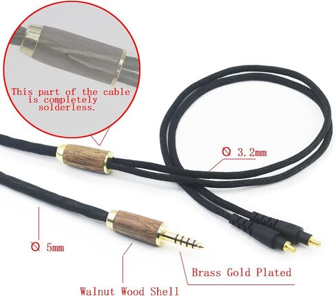 كابل صوت بديل NewFantasia 4.4 مم كابل متوازن متوافق مع Audio-Technica ATH-MSR7b ATH-SR9 ATH-ESW990H ATH-AP2000Ti سماعة رأس 6N OCC سلك نحاسي مطلي بالفضة وغطاء من خشب الجوز in Kuwait