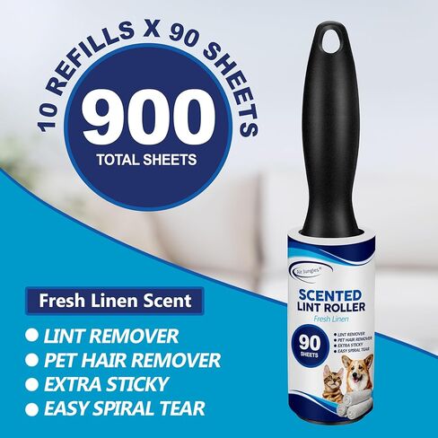Air Jungles Scented Lint Roller 450 Sheets, Fresh Linen Scent, Extra Sticky, Portable Pet Lint Remover for Pet Hair, Clothing, Car, Furniture, Carpet, Dog & Cat Hair Lint Remover in Saudi Arabia