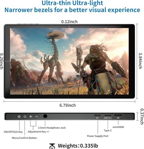 شاشة لمس محمولة PeakDo مقاس 7 بوصات، شاشة صغيرة 1080 بكسل 60 هرتز، شاشة HDMI صغيرة USB C، شاشة IPS LCD خفيفة الوزن للغاية وخفيفة الوزن وشاشة ثانية لتشغيل الألعاب، PS5، Xbox، Switch، الكمبيوتر المحمول، الكمبيوتر الشخصي in Kuwait