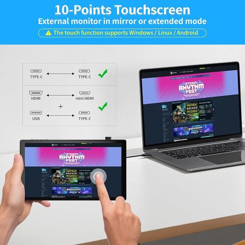 شاشة لمس محمولة PeakDo مقاس 7 بوصات، شاشة صغيرة 1080 بكسل 60 هرتز، شاشة HDMI صغيرة USB C، شاشة IPS LCD خفيفة الوزن للغاية وخفيفة الوزن وشاشة ثانية لتشغيل الألعاب، PS5، Xbox، Switch، الكمبيوتر المحمول، الكمبيوتر الشخصي in Kuwait