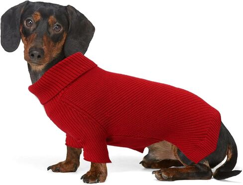 Geyecete Dachshund Sweater Dog Turtleneck Sweater,Cold Weather Cable Knitwear Small Dog Pullover Sweater Dog Winter Clothes for Small Dogs-Red-XL in Kuwait