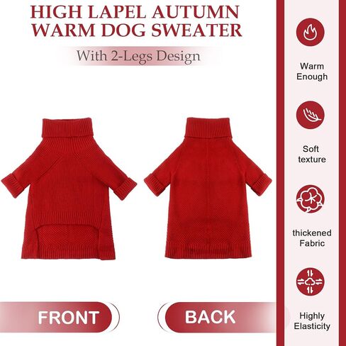 Geyecete Dachshund Sweater Dog Turtleneck Sweater,Cold Weather Cable Knitwear Small Dog Pullover Sweater Dog Winter Clothes for Small Dogs-Red-XL in Kuwait