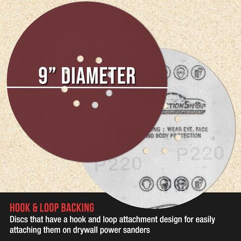 Premium 9" Red 8-Hole Pattern 80 Grit Sanding Discs, Box of 20 - Dustless Hook & Loop Backing Sandpaper for Drywall Power Sanders, Coarse-Cut Abrasive - Woodworking, Sand Auto Paint in Saudi Arabia