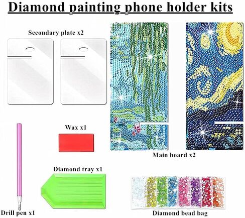 Diamond Painting Phone Holder Kits, 5D Full Crystal Diamond Art & Mirror Craft Kits Gift for Adult, Tabletop Decoration (2 Pack, Violet and Peony) in Saudi Arabia