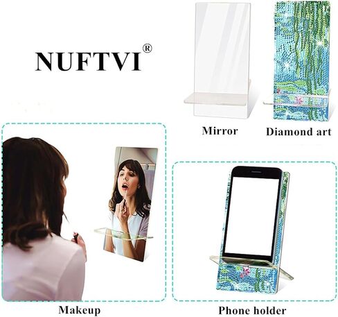Diamond Painting Phone Holder Kits, 5D Full Crystal Diamond Art & Mirror Craft Kits Gift for Adult, Tabletop Decoration (2 Pack, Violet and Peony) in Saudi Arabia