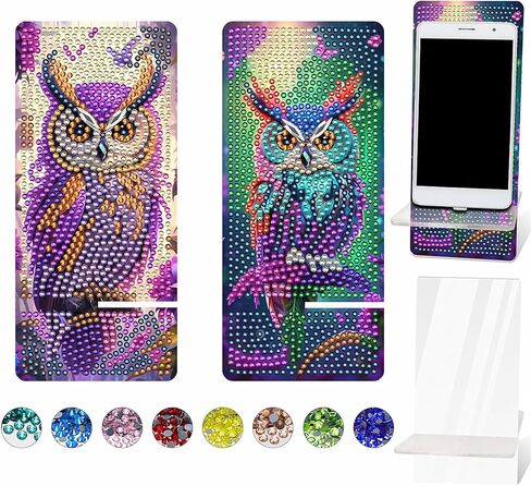 Diamond Painting Phone Holder Kits, 5D Full Crystal Diamond Art & Mirror Craft Kits Gift for Adult, Tabletop Decoration (2 Pack, Violet and Peony) in Saudi Arabia