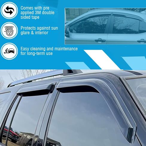 أقنعة جانبية لنافذة السيارة منحرفة للرياح لسيارة Ford Explorer 2011-2019، واقي حماية من الشمس والمطر 4 قطع - مجموعة 94293 in Kuwait