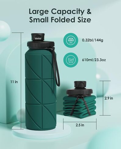 Collapsible Water Bottles,Leakproof BPA Free Silicone Foldable Portable Water Bottle 690ml(23oz),Lightweight Reusable Water bottle for Travel Cycling Gym Camping Sports Outdoor, Green in Saudi Arabia