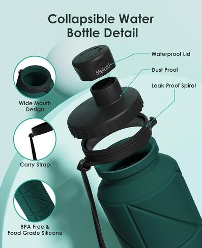 Collapsible Water Bottles,Leakproof BPA Free Silicone Foldable Portable Water Bottle 690ml(23oz),Lightweight Reusable Water bottle for Travel Cycling Gym Camping Sports Outdoor, Green in Saudi Arabia