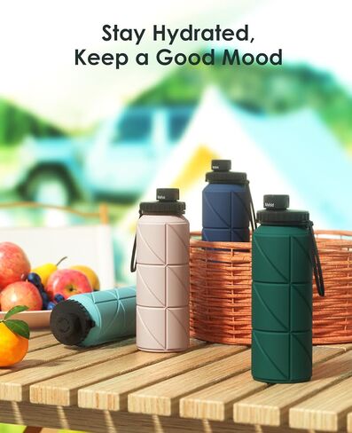 Collapsible Water Bottles,Leakproof BPA Free Silicone Foldable Portable Water Bottle 690ml(23oz),Lightweight Reusable Water bottle for Travel Cycling Gym Camping Sports Outdoor, Green in Saudi Arabia
