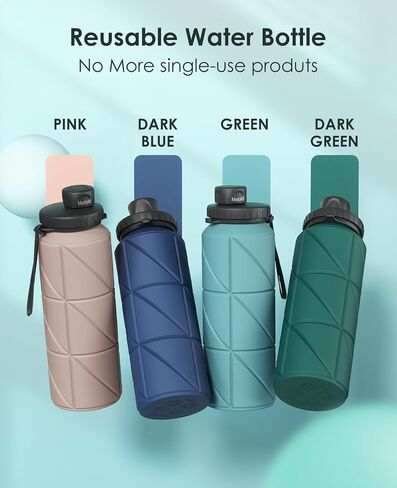 Collapsible Water Bottles,Leakproof BPA Free Silicone Foldable Portable Water Bottle 690ml(23oz),Lightweight Reusable Water bottle for Travel Cycling Gym Camping Sports Outdoor, Green in Saudi Arabia