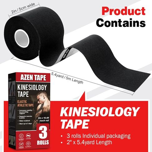 3 Rolls Kinesiology Tape, 16.4 ft Waterproof Kinetic Tape for Joints Support and Muscle Pain Relief, Athletic Tape, Knee Tape, Uncut Muscle Tape - Skin in Saudi Arabia