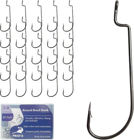 25 Pack Fishing Hooks, High Carbon Steel Fish Hook for Saltwater Freshwater, 60 Degree Fish Hook, EWG Worm Hook, Circle Hook, Octopus Hook, Round Bend Worm Hook for Bass Trout Walleye Catfish in Kuwait