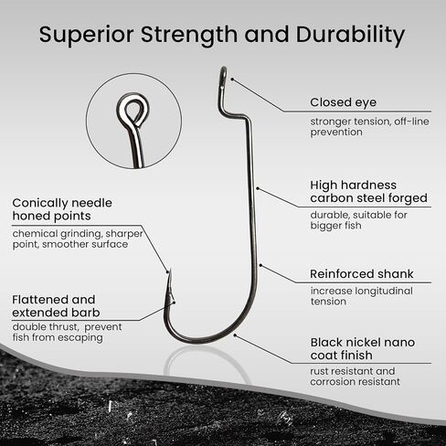 25 Pack Fishing Hooks, High Carbon Steel Fish Hook for Saltwater Freshwater, 60 Degree Fish Hook, EWG Worm Hook, Circle Hook, Octopus Hook, Round Bend Worm Hook for Bass Trout Walleye Catfish in Kuwait