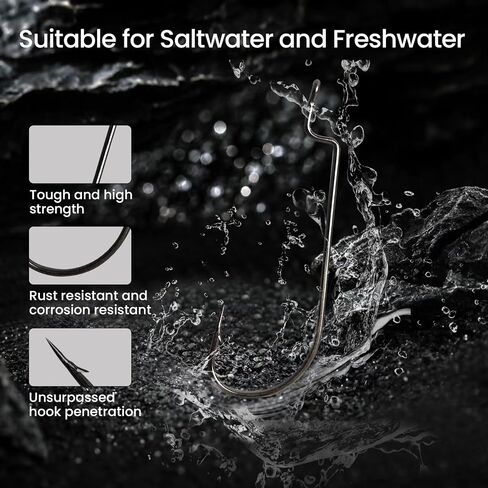25 Pack Fishing Hooks, High Carbon Steel Fish Hook for Saltwater Freshwater, 60 Degree Fish Hook, EWG Worm Hook, Circle Hook, Octopus Hook, Round Bend Worm Hook for Bass Trout Walleye Catfish in Kuwait