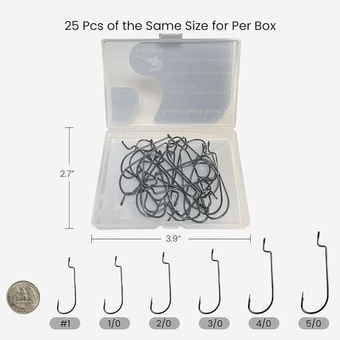 25 Pack Fishing Hooks, High Carbon Steel Fish Hook for Saltwater Freshwater, 60 Degree Fish Hook, EWG Worm Hook, Circle Hook, Octopus Hook, Round Bend Worm Hook for Bass Trout Walleye Catfish in Kuwait