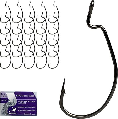 25 Pack Fishing Hooks, High Carbon Steel Fish Hook for Saltwater Freshwater, 60 Degree Fish Hook, EWG Worm Hook, Circle Hook, Octopus Hook, Round Bend Worm Hook for Bass Trout Walleye Catfish in Kuwait