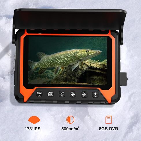 Underwater Fishing Camera DVR,720P Fishing Camera,Ice Fishing Camera DVR Recording 8GB Card,5 Inch IPS Monitor, 8PCS IR Lights w/ 3 Level, 15m/49ft Cable for Boat Lake Kayak Ice Fishing in Kuwait