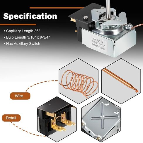 Bonbo ترقية SA-465-36 التحكم في ترموستات الشواية الكهربائية لاستبدال Star 2T-Z5958 STAR MFG 2T-Z5958 STAR MFG Z5958 AllPoints 46-1368، Temp 100-450F in Saudi Arabia