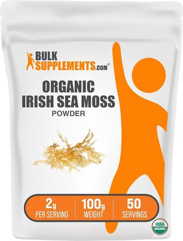 BulkSupplements.com Organic Irish Sea Moss Powder - Sea Moss Supplement, Irish Sea Moss Organic, Organic Sea Moss Powder - Vegan & Gluten Free, 2000mg per Serving, 250g (8.8 oz) (Pack of 1) in Saudi Arabia