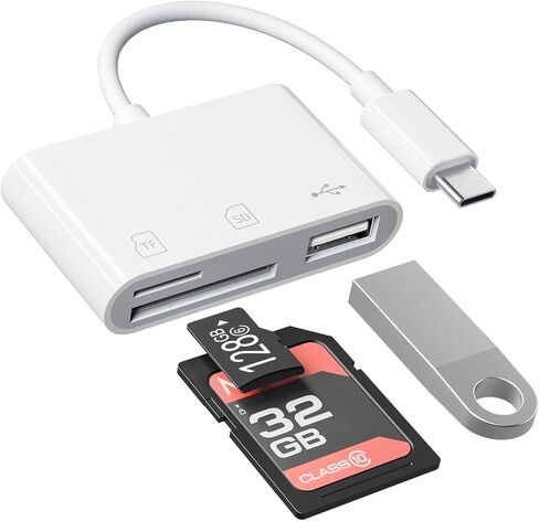 محول كاميرا USB C إلى USB، قارئ بطاقة SD لهاتف iPhone 15 16 Series 3 في 1 محول بطاقة الذاكرة مع فتحات بطاقة مزدوجة ومنفذ USB لأجهزة iPhone/iPad/Mac/الكمبيوتر المحمول/Android Trail قارئ بطاقات التوصيل والتشغيل in Kuwait