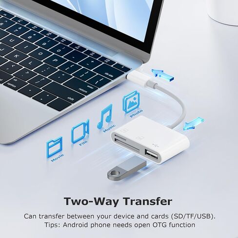محول كاميرا USB C إلى USB، قارئ بطاقة SD لهاتف iPhone 15 16 Series 3 في 1 محول بطاقة الذاكرة مع فتحات بطاقة مزدوجة ومنفذ USB لأجهزة iPhone/iPad/Mac/الكمبيوتر المحمول/Android Trail قارئ بطاقات التوصيل والتشغيل in Kuwait
