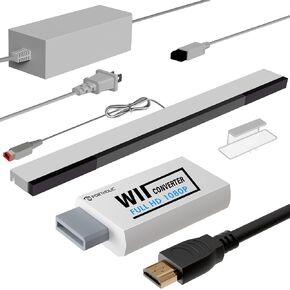4 in 1 Wii Replacement Cables Set, Wii AC Power Adapter + Wii to hdmi Converter+ Wired Motion Sensor Bar and Composite Audio Video Cable for Nintendo Wii