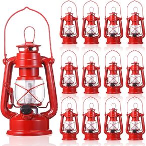 Hortsun Vintage LED Hurricane Lantern 12 Warm LEDs and Dimmer Switch Battery Operated Metal Lantern Decorative Hanging Lantern for Indoor Outdoor Camping Usage Decor(12 Pcs,8 Inch)