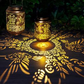 2 Pack Hanging Solar Lights, Hummingbird Solar Powered Lanterns Outdoor Waterproof, Pluspace Hummingbird Gifts for Women, Metal Solar Decorative Outside for Pathway, Backyard, Porch, Landscape