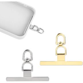 2pcs Phone Tether Tabs, 360° Rotatable Cell Phone Lanyard Pad Metal Phone Patch Universal Phone Strap Tags Replacement Part for Most Smartphones Safety Lanyard Patch (Silver, Gold)