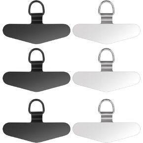 6 Pack Phone Tether Tab Metal, Compact & Thin Stainless Steel Cell Phone Tether Tab, Universal Lanyard Accessories with Metal Phone Patch for All Phone, Phone Strap Replacement Part