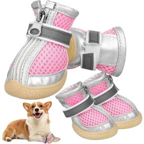 Milisten 4pcs Dog Shoes for Small Dogs, Dog Shoes Medium Size Dogs, Mesh Breathable Dog Booties, Non-Slip Rubber Dog Paw Protectors, with Night Reflective Strip for Summer Hot Pavement