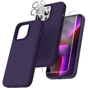 TOCOL [5 in 1 for iPhone 13 Pro Max Case, with 2 Pack Screen Protector + 2 Pack Camera Lens Protector, Slim Liquid Silicone Phone Case 6.7 Inch, [Anti-Scratch] [Drop Protection],Midnight Purple