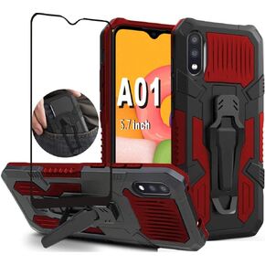 Folmeikat Samsung Galaxy A01 Case, (NOT for Samsung A01 Core 5.3"), with HD Screen Protector Military Grade Protective with Belt Clip and Kickstand Protective Phone Case 5.7" (2020) (Dark Green)