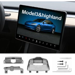 Screen Swivel Mount with Rotating Bracket for Tesla Model Y 2019-2024 & Model 3 2019-2024 Highland, Center Console, Silver Swivel Holder for Tesla Accessories (for Model 3 Highland 2023-2024)