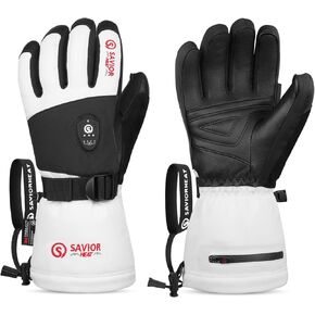 SAVIOR HEAT Heated Ski Gloves 2.0 for Men Women 7.4V 3000mAh Fast Charging Electric Rechargable Batteries 3M Thinsulate Waterproof Touchscreen Bluetooth App Snowboarding Ice Skating Gloves