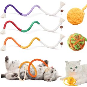 Arrebol Cat Chew Toys for Indoor Cats,Teeth Cleaning, Dental Health, Improve Digestion, Interactive Cat Teething Toy Cat Dental Toys(3Pcs) 2PCS Colorful Yarn Cat Balls Built-in Bell