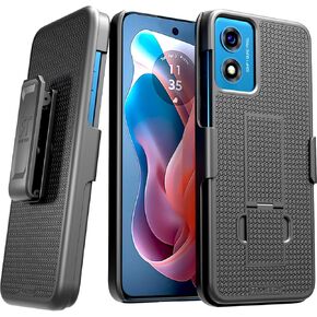 for Motorola G Play 4G (2024) Case with Belt Clip Holster, Kickstand Slim Cover Phone Case for Moto G Play 4G (2024) - Black