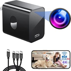 4K Hidden Camera-2.4G/5G WiFi Spy Camera Charger with 160° Wide Angle, Night Vision, Motion Detection -Secret Hidden Camera -Protable Body Camera Charger for Home Security