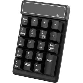 2.4G Cordless Number Pad, Mechanical Feel Numeric Keypad, Plug and Play, for Window Mac OS, with Curved Design and Waterproof