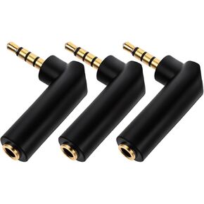 Angle Male to Female Audio Adapter, 3 PCS 3.5mm 90 Degree Right Angle Gold-Plated TRS Stereo Jack Plug AUX Connector, Compatible with PC, MP3, Speakers, Headset, Game Controller, 4 Pole