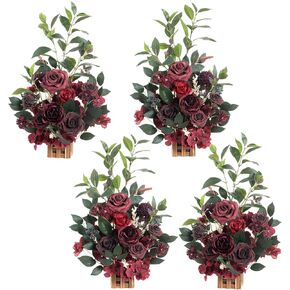 Ling's Moment 17.5" Tall Standing Artificial Flowers Arrangements 4pcs Fall Wedding Aisle Runner Chair Decorations Sunset Terracotta Centerpieces Ceremony Reception Rose Floral Party Outdoor