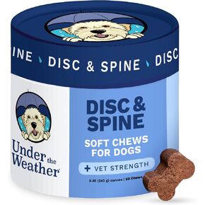 Under The Weather Pet Disc & Spine Health Chews for Dogs | Vet Formulated Dog Chews Spinal Disc Support Supplement | Ideal for Pugs French Bulldogs Dachshunds & Long-Backed Breeds with IVDD | 60 Count