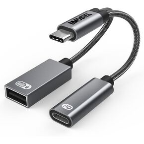 MMOBIEL USB-C to USB Adapter OTG - 2 in 1 Splitter USB C to USB A and USB C - Type-C Charging PD 60W – Compatible with iPad, iPhone 16 15, MacBook, Samsung Galaxy S, Galaxy Tab, Xiaomi - Aluminum