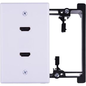 HDMI Wall Plate New Rear Connector Design with Mounting Bracket Easy to Install Built-in Flexible Hi-Speed HDMI 2.0 Version Supports 4K, 3D, ARC, Dual Port White (HDMI Wall Plate-2k)