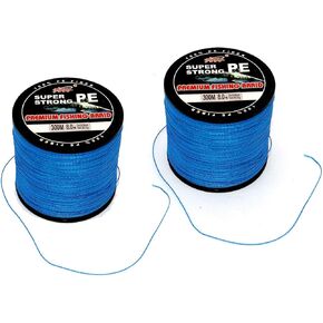 Set of two PE Braided fishing lines, total 600m/656yds, Blue, 4 Strands Weaves, For Lure, Fly, Casting, Bait FIshing, Size 8.0 (40.2kg/88.62lbs), Rock, Boat, Beach, Freshwater, Saltwater Fishi