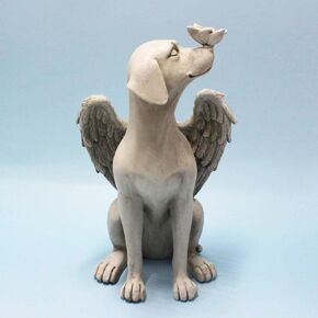 Carefree Fish Blue Stone Angel Wing Dog Statue Memorial Figurine Left Memory Stone Loss Sympathy Gift Condolences Present 8Inch