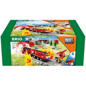 BRIO World – 36004 Smart Tech Sound Fire Rescue Set | 41-Piece Battery-Powered Toy Train Set for Kids Age 3 Years Up