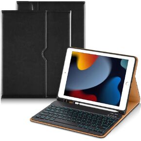 DTTO for iPad 9th/8th/7th Generation 10.2 Inch Case 2021/2020/2019 with Keyboard, 7 Colors Backlit Wireless Detachable Keyboard Premium Leather Folio Cover with Pencil Holder & Pocket, Brown